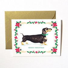 Hand-painted dachshund dog Christmas Card design. Christmas card set of 8. www.mospensstudio.com