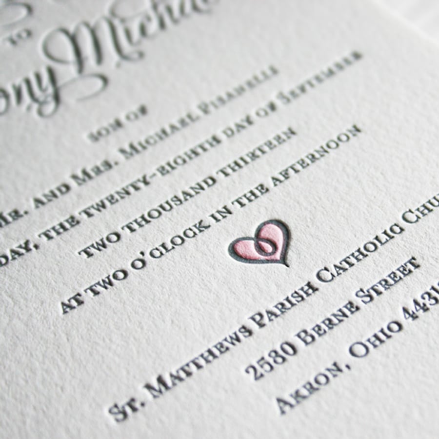 Romantic letterpress wedding invitations hand painted. www.mospensstudio.com