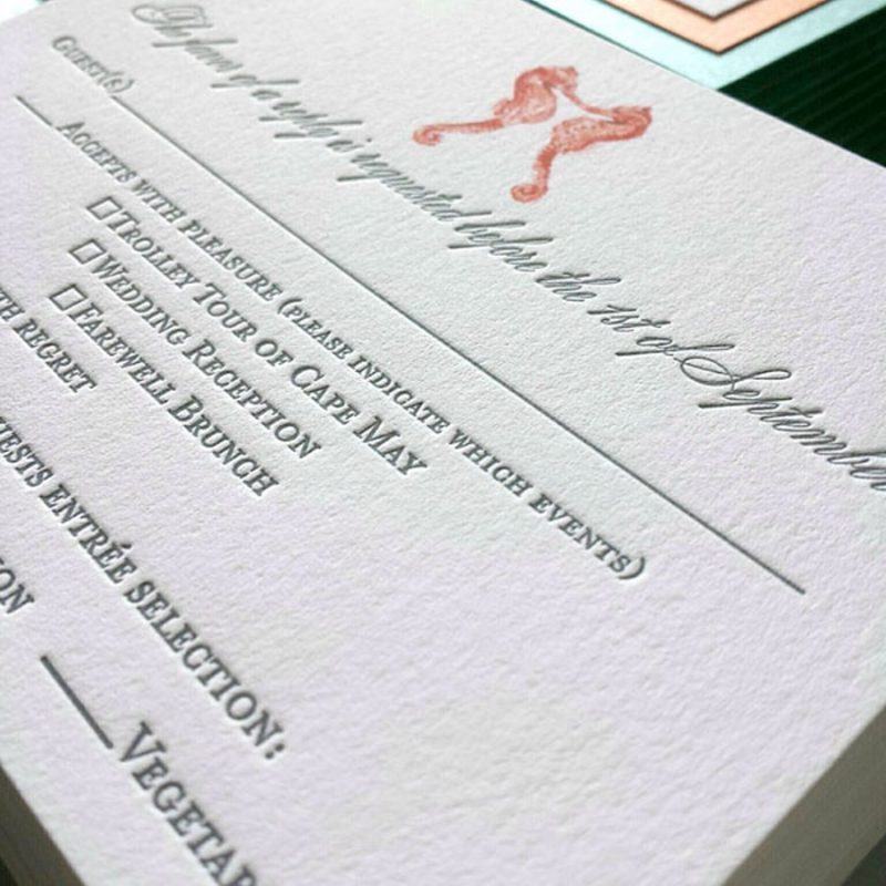 Seahorses wedding invitations letterpress