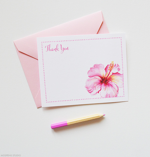 Fun pink floral thank you cards | www.mospensstudio.com