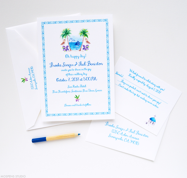 Watercolor greek wedding invitations | www.mospensstudio.com