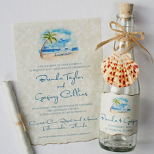 Watercolor beach scene bottle invitation | www.mospensstudio.com