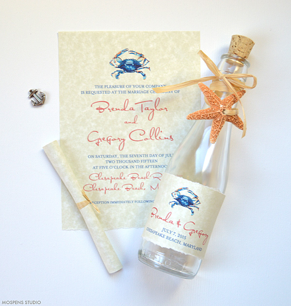 21 Bottle Beach Wedding Invitation Ideas you'll love for your beach wedding! www.mospensstudio.com