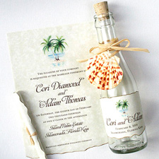 Watercolor florida palm trees bottle invitation | www.mospensstudio.com