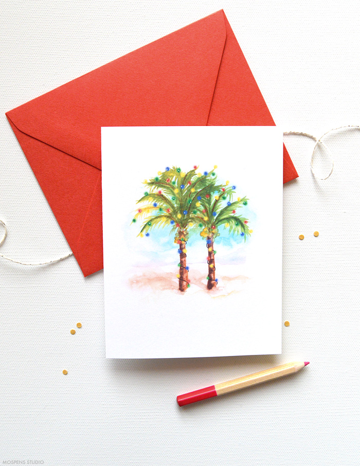 Palm Tree beach themed Christmas holiday cards | www.mospensstudio.com
