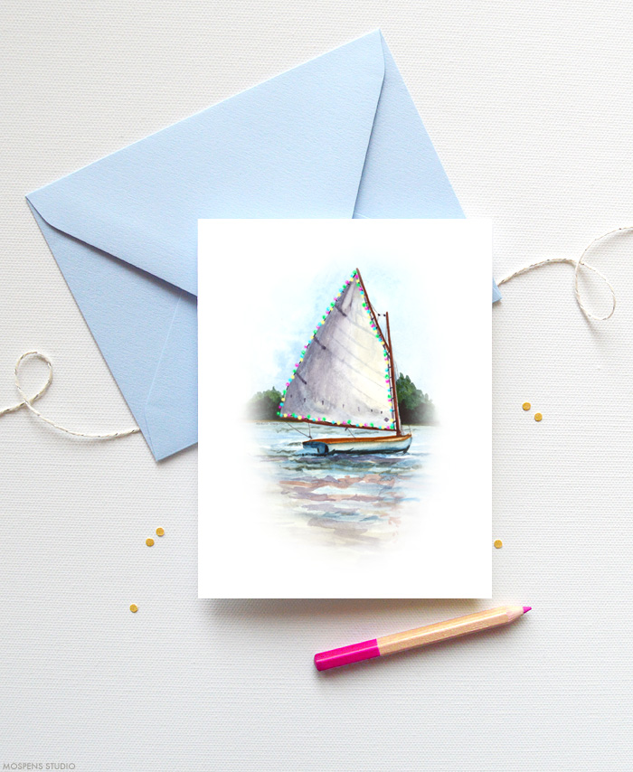 Nautical sailboat Christmas holiday cards | www.mospensstudio.com