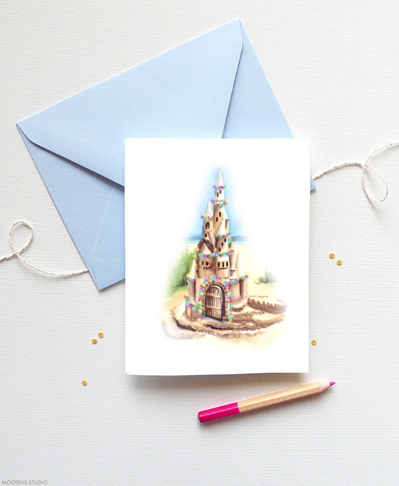 Beach sandcastle Christmas holiday cards | www.mospensstudio.com