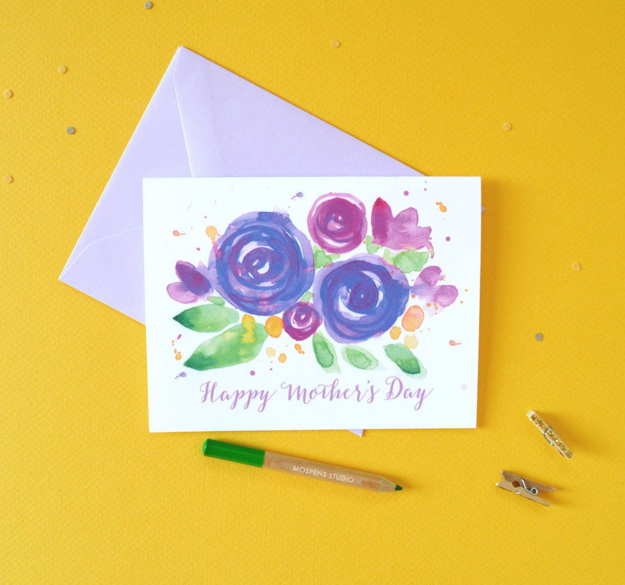 Purple floral blooms watercolor Mother's Day Card by artist Michelle Mospens - www.mospensstudio.com