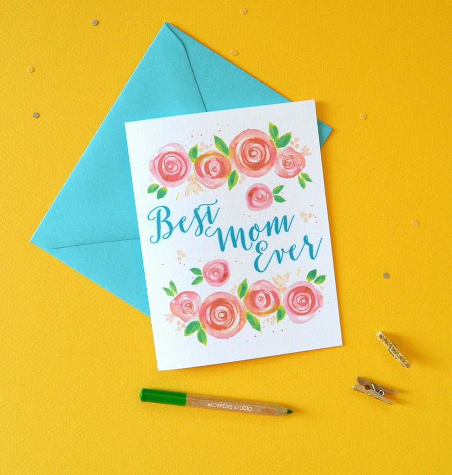 Peach rose blooms watercolor flowers Mother's Day Card by artist Michelle Mospens - www.mospensstudio.com
