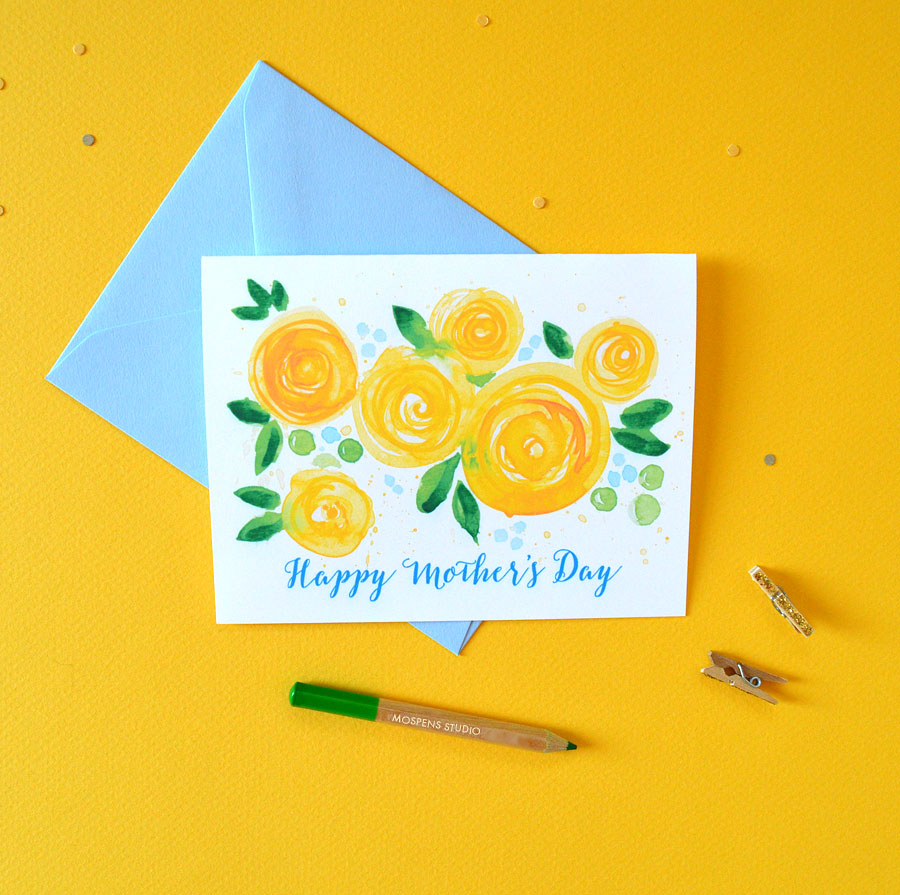 Yellow floral blooms watercolor Mother's Day Card by artist Michelle Mospens - www.mospensstudio.com