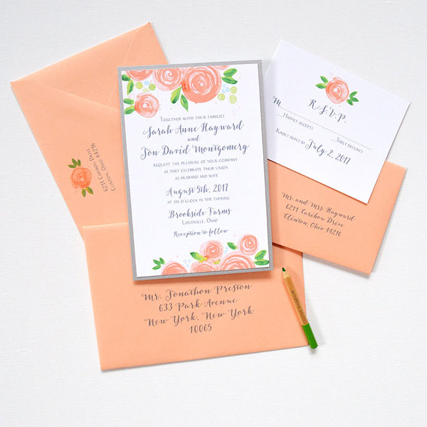 Peach Floral Watercolor Wedding Invitations