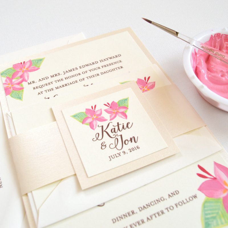 Hand painted custom wedding invitations by artist Michelle Mospens. - www.mospensstudio.com