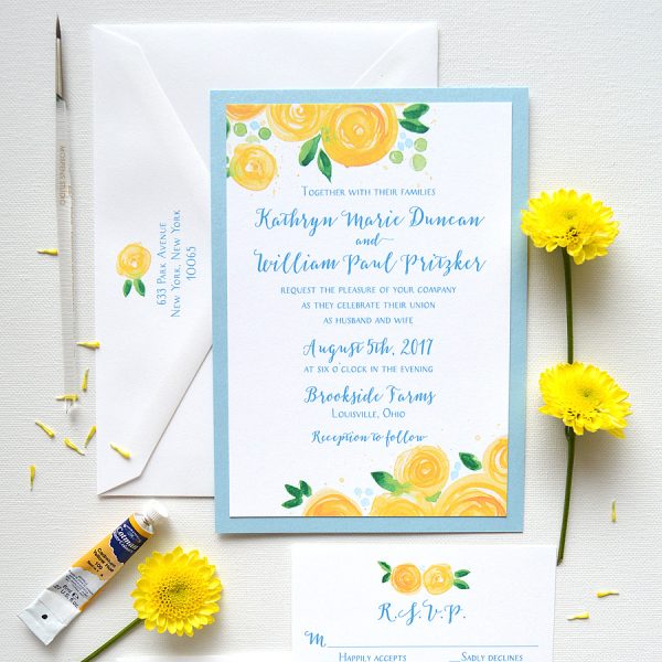 Yellow Rose Blooms Wedding Invitations