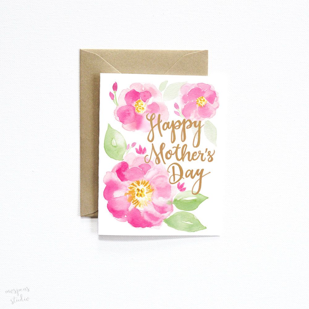 I Love Mom Watercolor Floral Card A2 Greeting Card Mother/'s Day Card