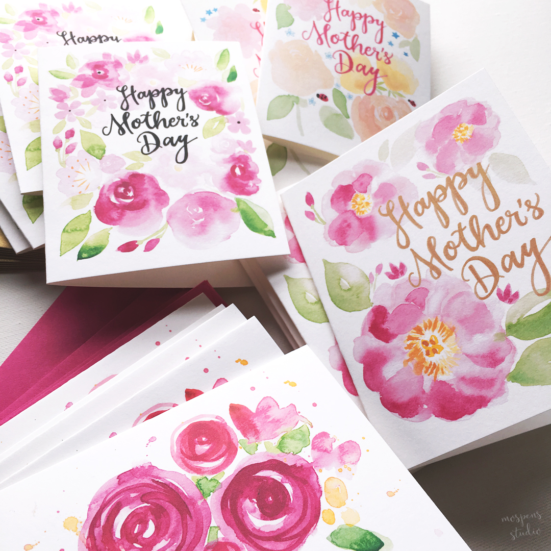 Handmade floral watercolor Mother's Day Cards for mom by artist Michelle Mospens - www.mospensstudio.com