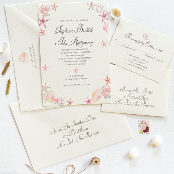 Watercolor Seashells Wedding Invitations