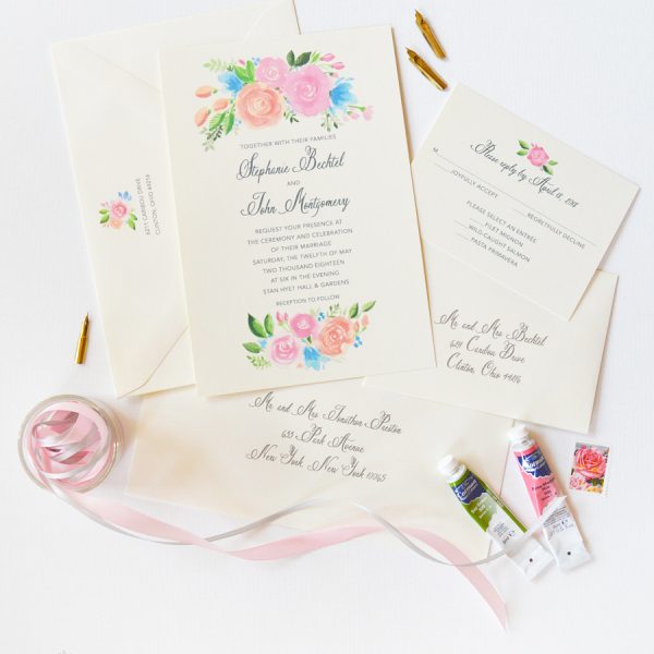 Fresh Floral Watercolor Wedding Invitations