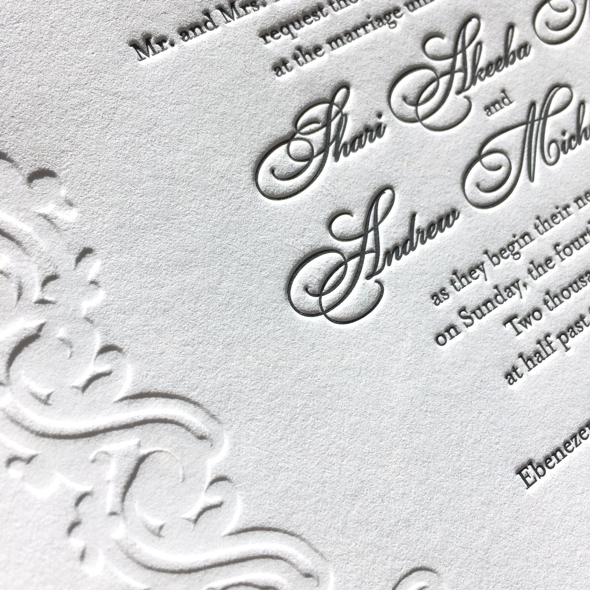 Elegant letterpress wedding-invitations embossed printing by James Mospens. www.mospensstudio.com
