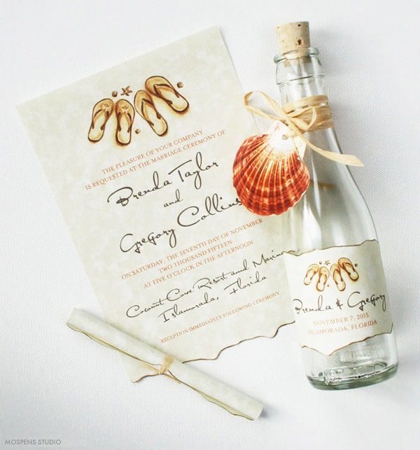 Flip Flops Beach Bottle Wedding Invitations Mospens Studio