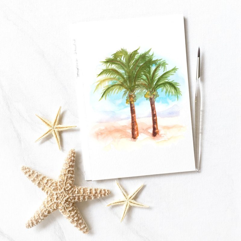 Hand-painted watercolor coconut palm trees by Michelle Mospens. - Mospens Studio