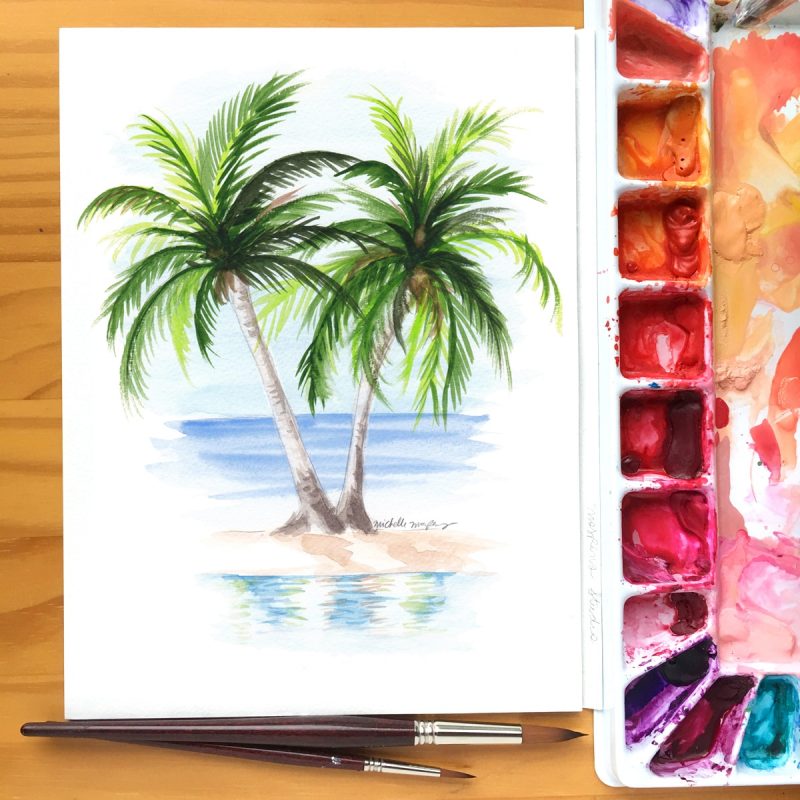 Hand-painted watercolor palm trees by Michelle Mospens. - Mospens Studio