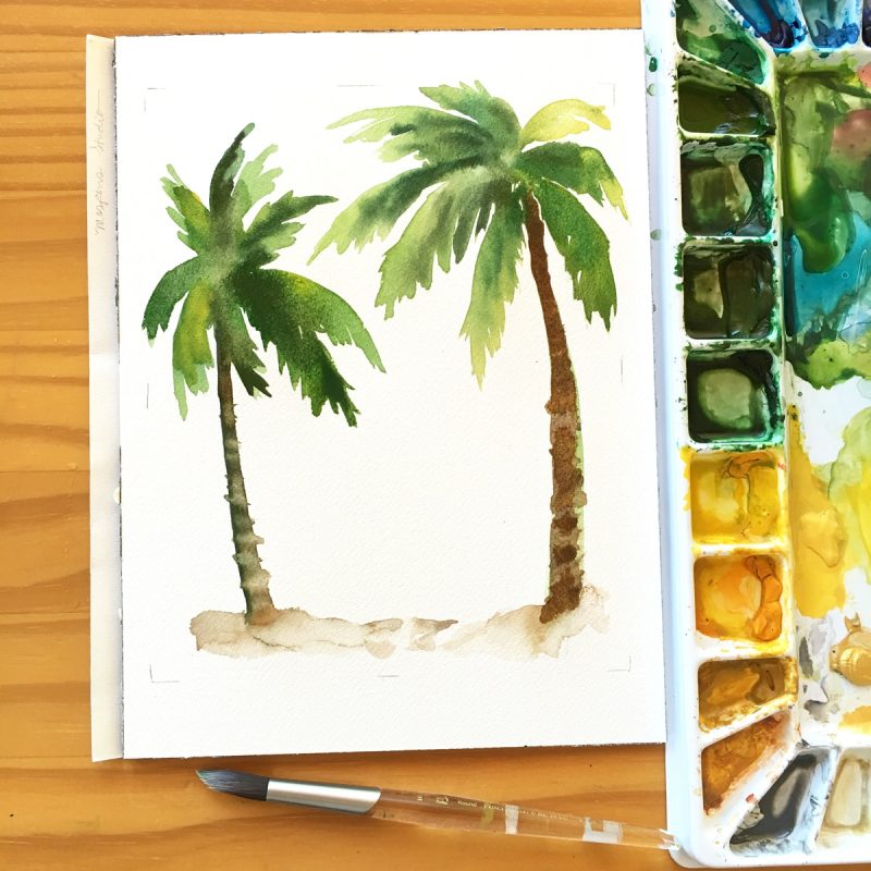 Hand-painted watercolor palm trees by Michelle Mospens. - Mospens Studio