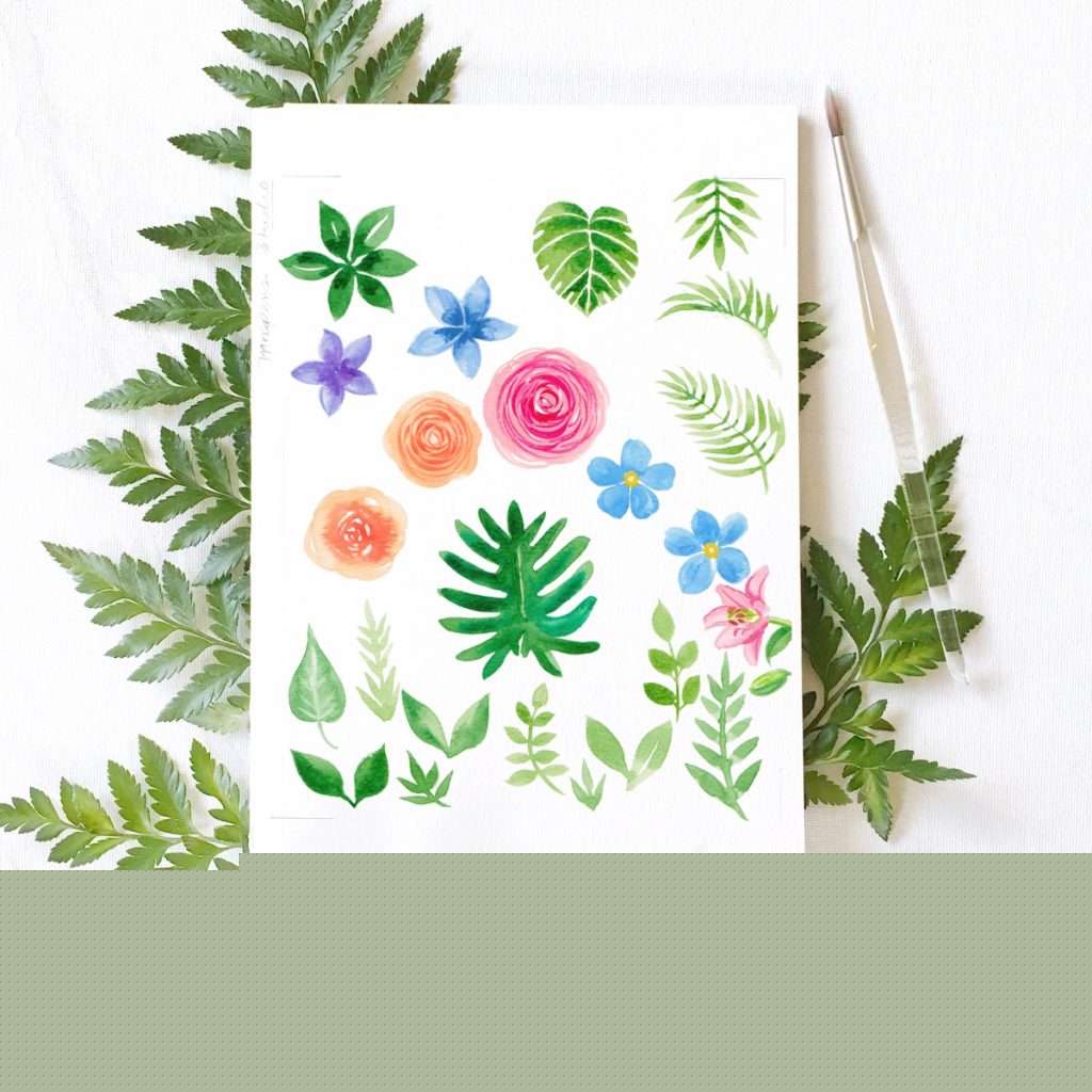 Hand-painted watercolor tropical florals for a beach wedding by Michelle Mospens. - Mospens Studio