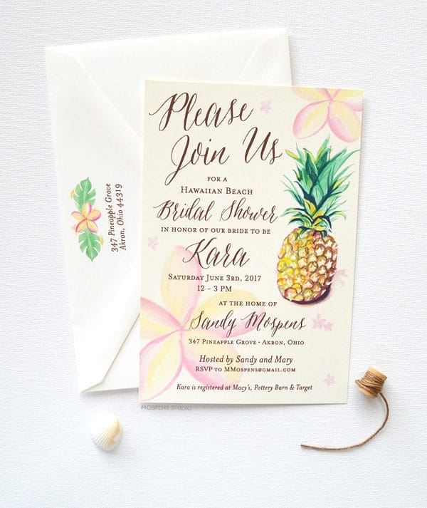 watercolor tropical pineapple bridal shower invitations hawaiian bridal shower invitations