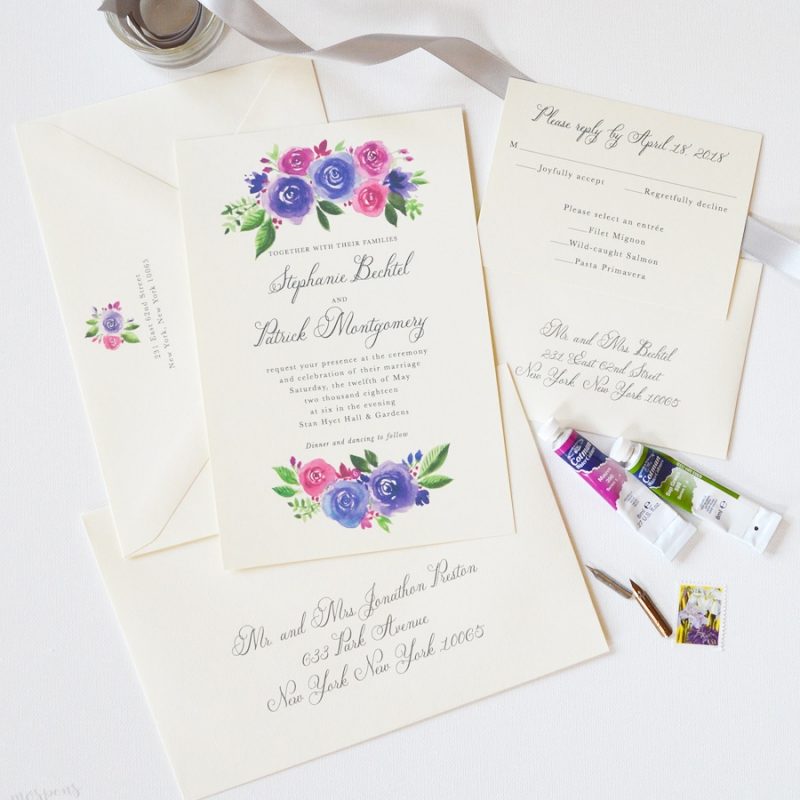September Blooms custom wedding invitations suite by artist Michelle Mospens. | Mospens Studio