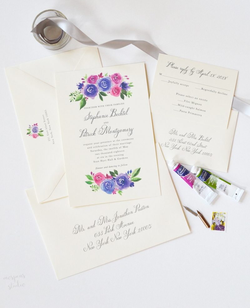 September Blooms custom wedding invitations suite by artist Michelle Mospens. | Mospens Studio
