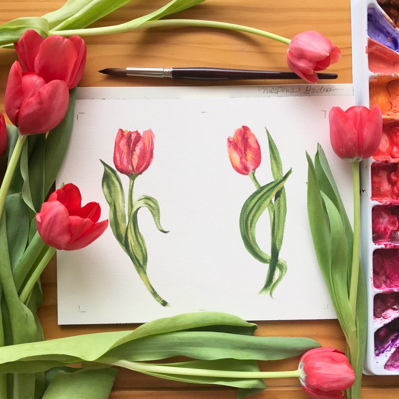 Hand painted tulips by artist Michelle Mospens. | Mospens Studio