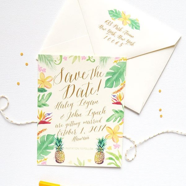 Pretty Pineapples Save The Dates  Watercolor Wedding 