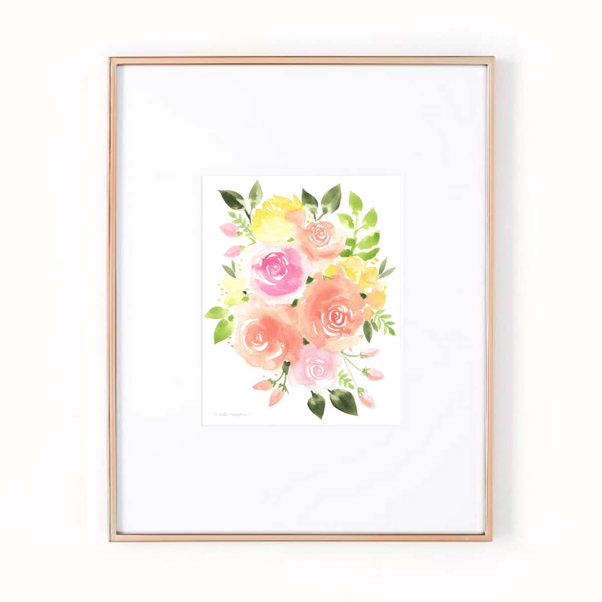 Peach, yellow and pink botanical abstract floral watercolor painting art print by artist Michelle Mospens. | Mospens Studio