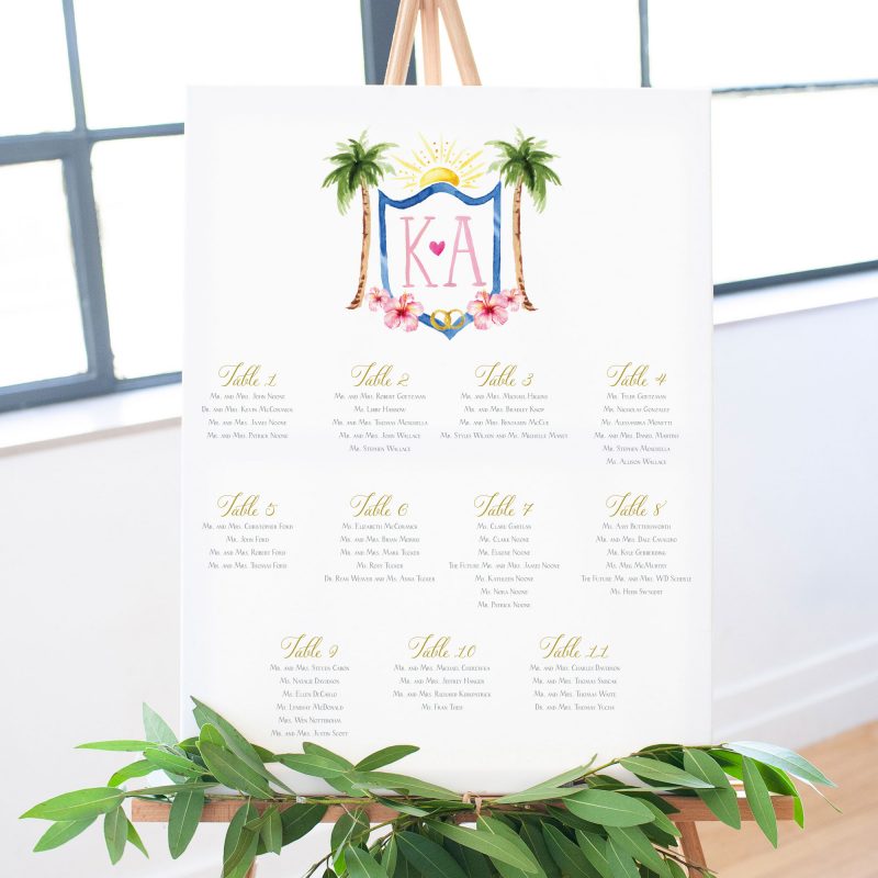 Watercolor Illustrated Wedding Seating Chart Board