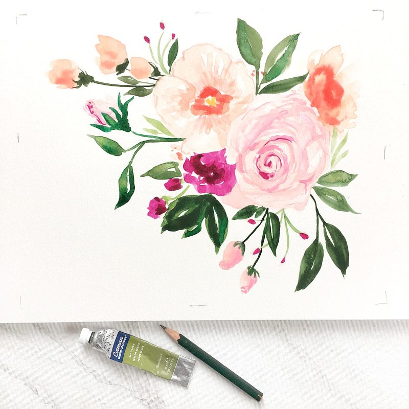 Custom hand painted watercolor flowers by artist Michelle Mospens. | Mospens Studio