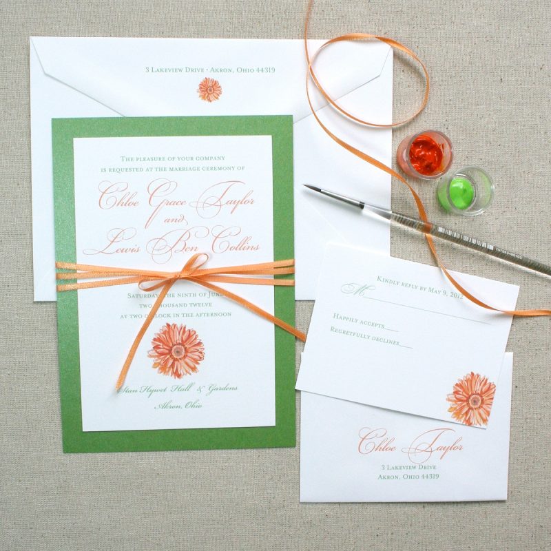 Floral daisy layered wedding invitations by artist Michelle Mospens. | Mospens Studio