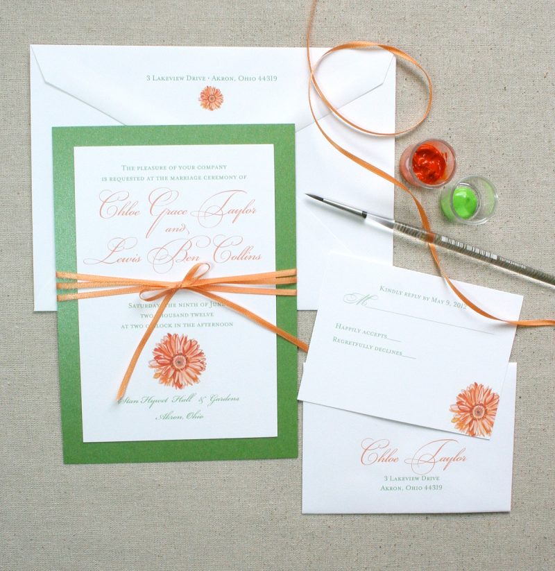 Floral daisy layered wedding invitations by artist Michelle Mospens. | Mospens Studio
