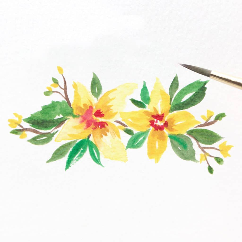 Hand painted forsythia flowers for a fall wedding by artist Michelle Mospens. | Mospens Studio