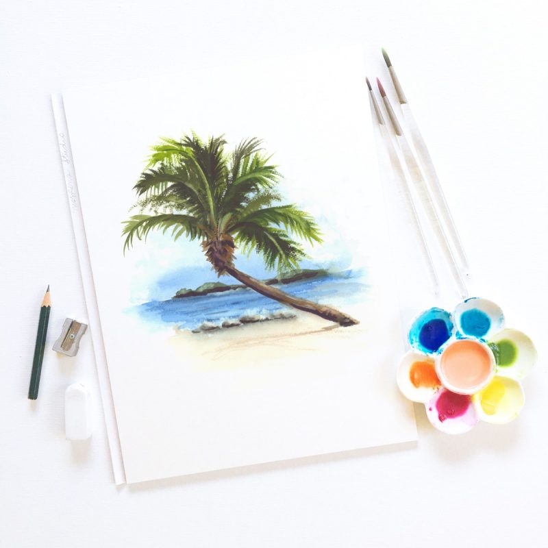Hand painted palm tree watercolor artwork by artist Michelle Mospens. | Mospens Studio