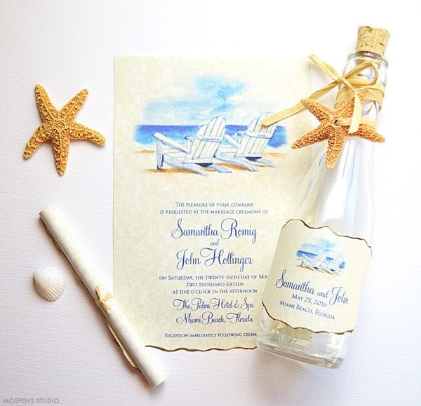 beach wedding invitations shorething glass bottles