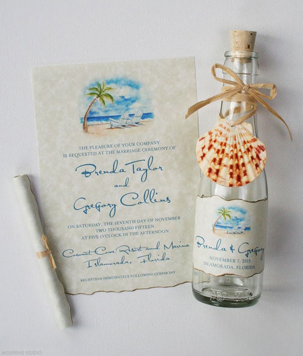 Wedding Invitations Beach Scene Gl Bottles Beach Wedding Invitations Scene Gl Bottles