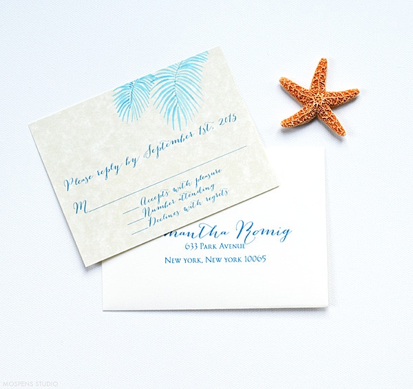 Matching Painted Palm Fronds Reply Card  Watercolor 