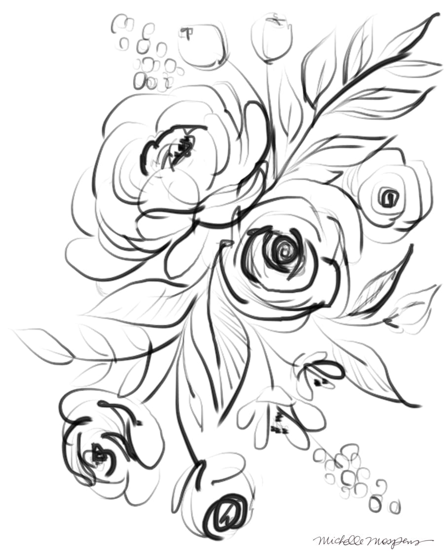 BLACK AND WHITE FLORAL SKETCHES