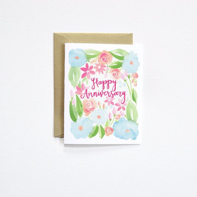 Anniversary card with watercolor flowers by artist Michelle Mospens. | Mospens Studio