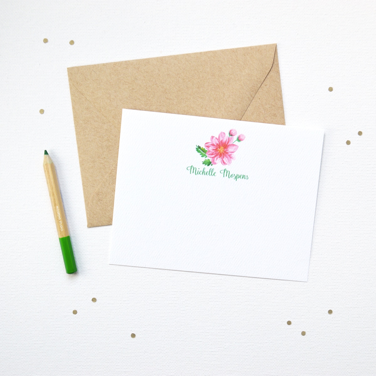 Watercolor pink peony flower blooms floral personalized stationery note cards set. 100% original art by artist Michelle Mospens. | Mospens Studio