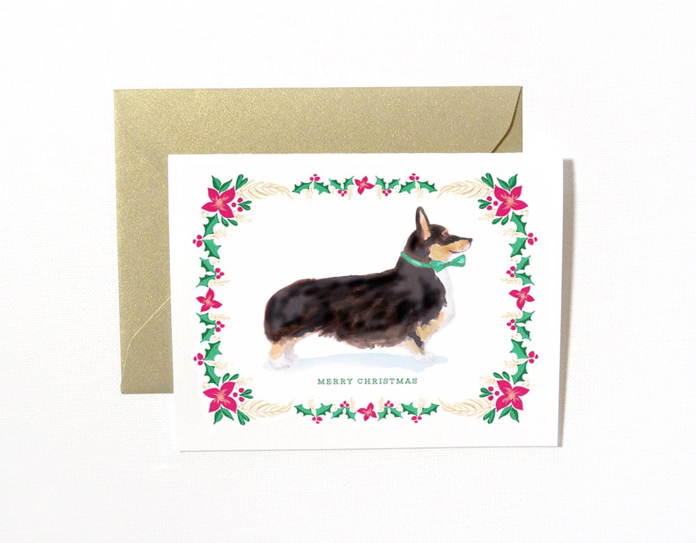corgi dog christmas card set elegant custom watercolor wedding corgi christmas cards