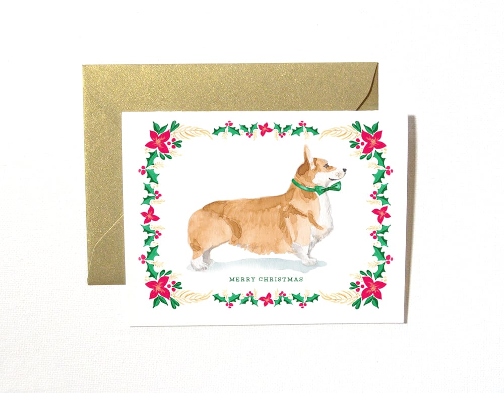 Tan Dog Christmas Card Set Oneofakind HandIllustrated