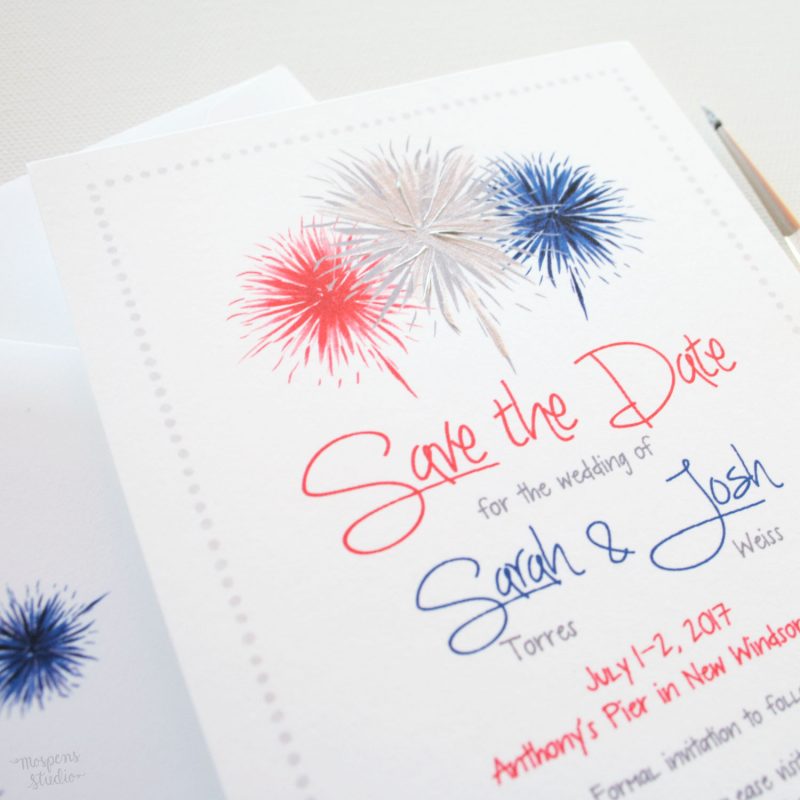 Hand painted fourth of July fireworks save the date cards by artist Michelle Mospens. | Mospens Studio