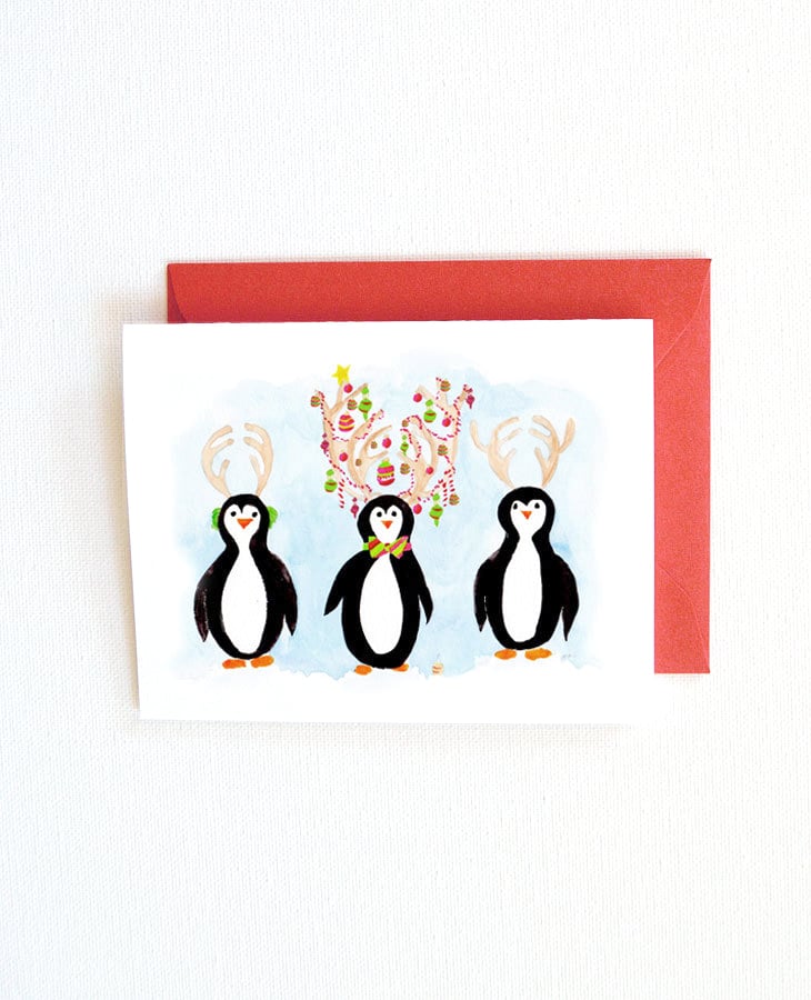 penguins christmas card set elegant custom watercolor wedding