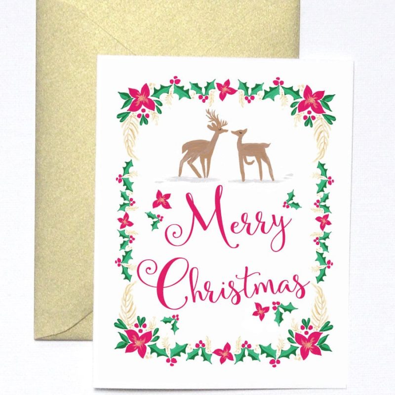 Handmade and deer Christmas card set by artist Michelle Mospens. | Mospens Studio